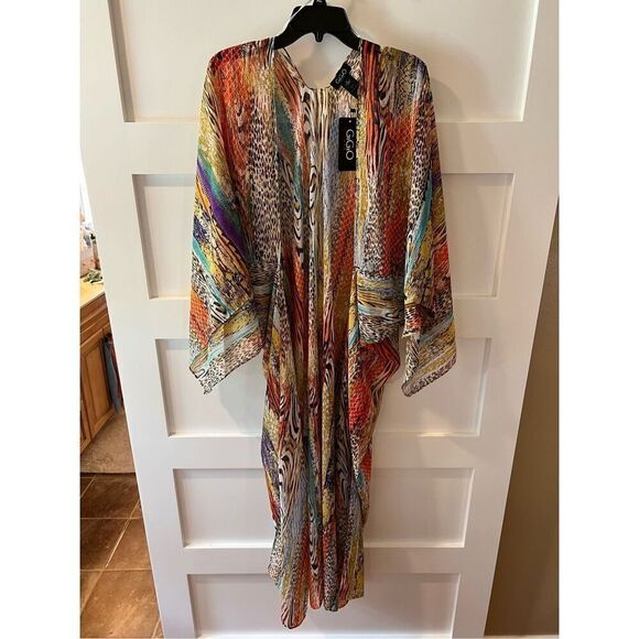 New GlGIO Kimono rainbow leopard print striped pattern with bat sleeves - Picture 9 of 14